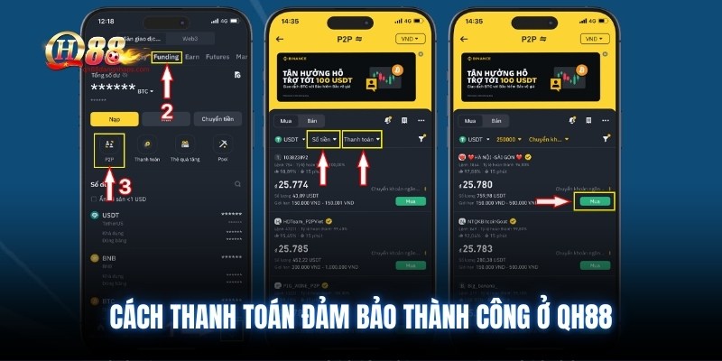 Cách thanh toán đảm bảo thành công ở QH88